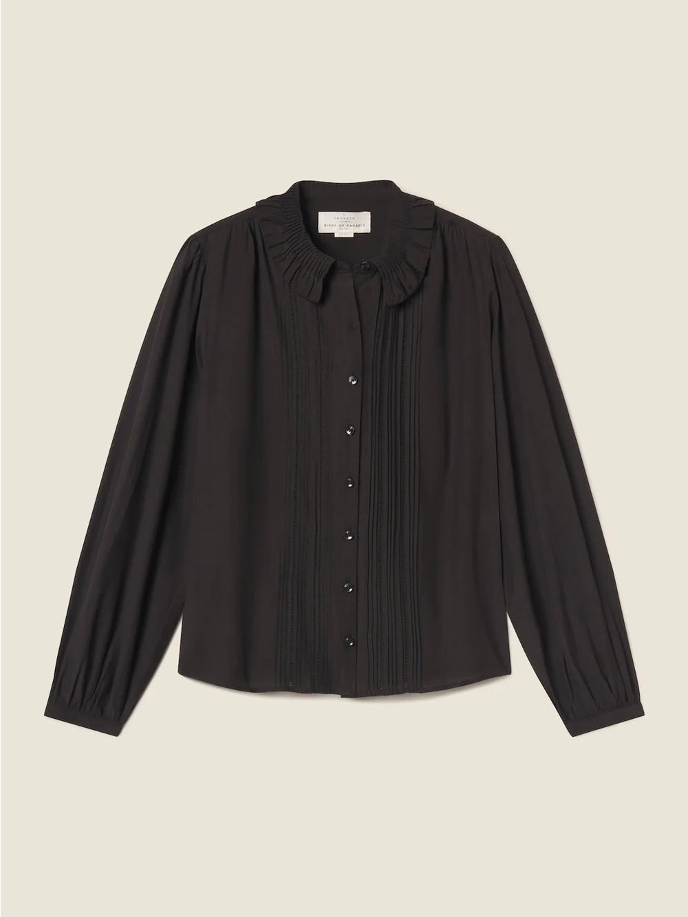 Trovata Alise Blouse Black Pintuck Button Front Top 100% Cotton